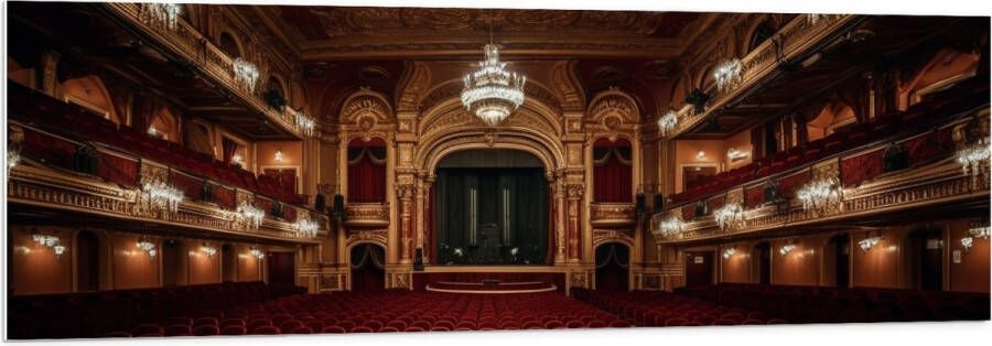 PVC Schuimplaat- Zaal Podium Stoelen Publiek Lampen Lichten 150x50 cm Foto op PVC Schuimplaat