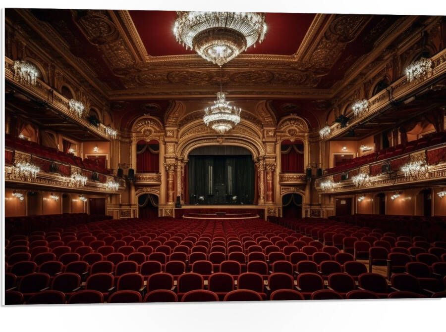 PVC Schuimplaat- Zaal Podium Stoelen Publiek Lampen Lichten 75x50 cm Foto op PVC Schuimplaat