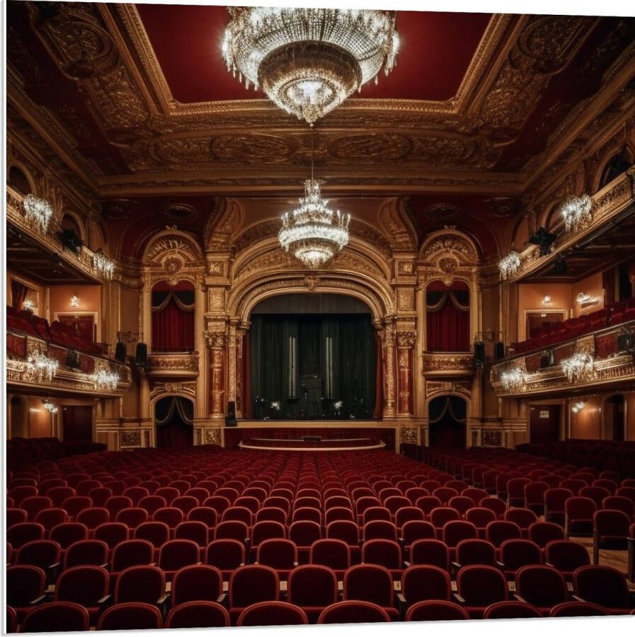 PVC Schuimplaat- Zaal Podium Stoelen Publiek Lampen Lichten 80x80 cm Foto op PVC Schuimplaat