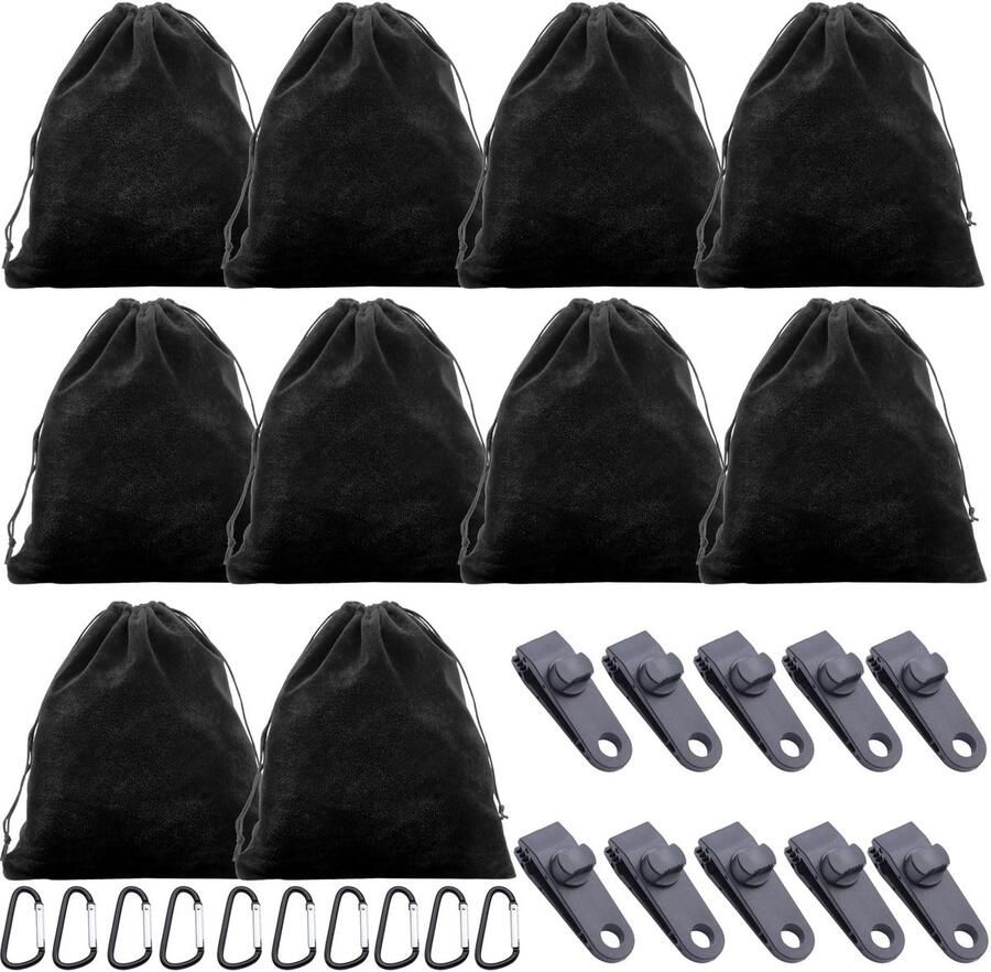 PWGHWG 10-pack draagbare gewichtstas voor buitengazebo-gordijnen met 10 gewichtstassen 10 karabijnhaken 10 clips zandzakgewichten gewichten voor gazebo tuin strandtent