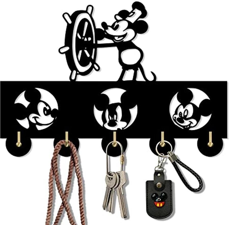 Qiangge Mickey Deurhaak Disney Mickey Mouse Cartoon Animatie Sleutelhaak Kapstok met 5 Haken Sleutelhouder Ingang Cadeaus voor Disney-liefhebbers
