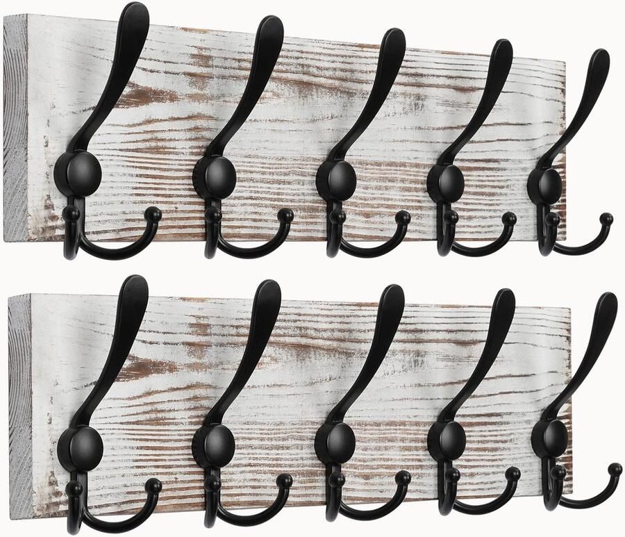 QILICZ 2 stuks kapstokhaak van hout kapstokhaak wandhaak wandkapstok hout 15 haken kapstok wandkapstokhaak voor badkamer slaapkamer keuken