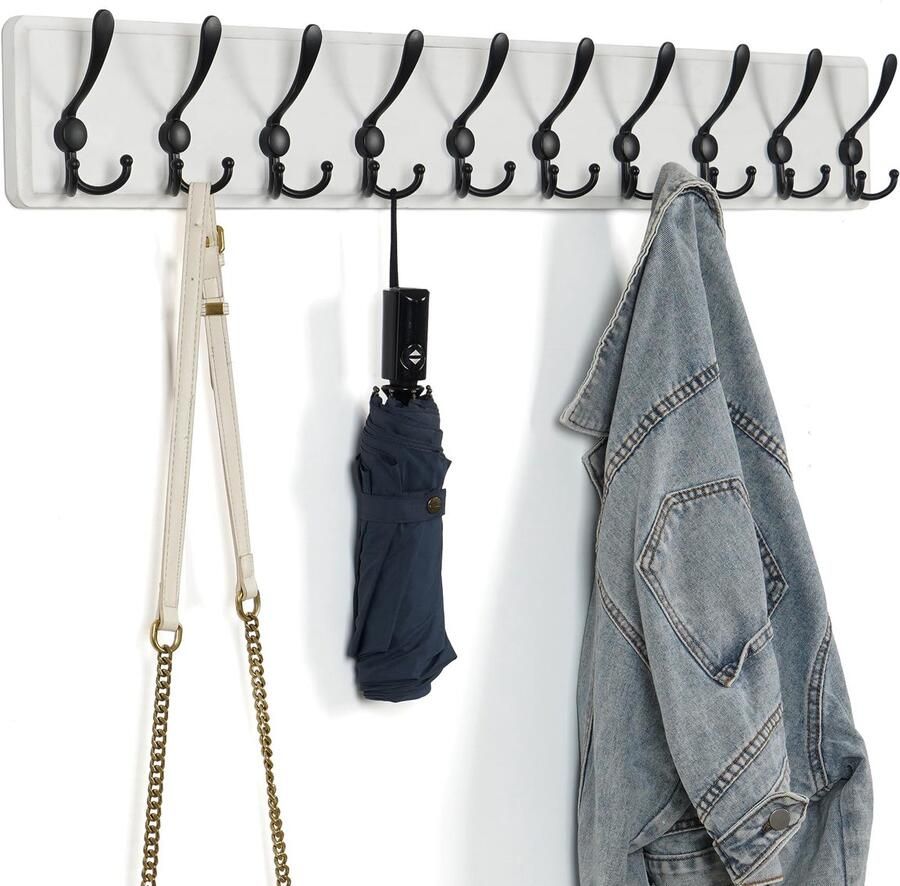 QILICZ kapstok met haken houten vintage stevige kapstokhaken wandmontage met 10 drievoudige haken voor kleding jassen hoeden jacks rugzakken wandhaken badkamer slaapkamer keuken