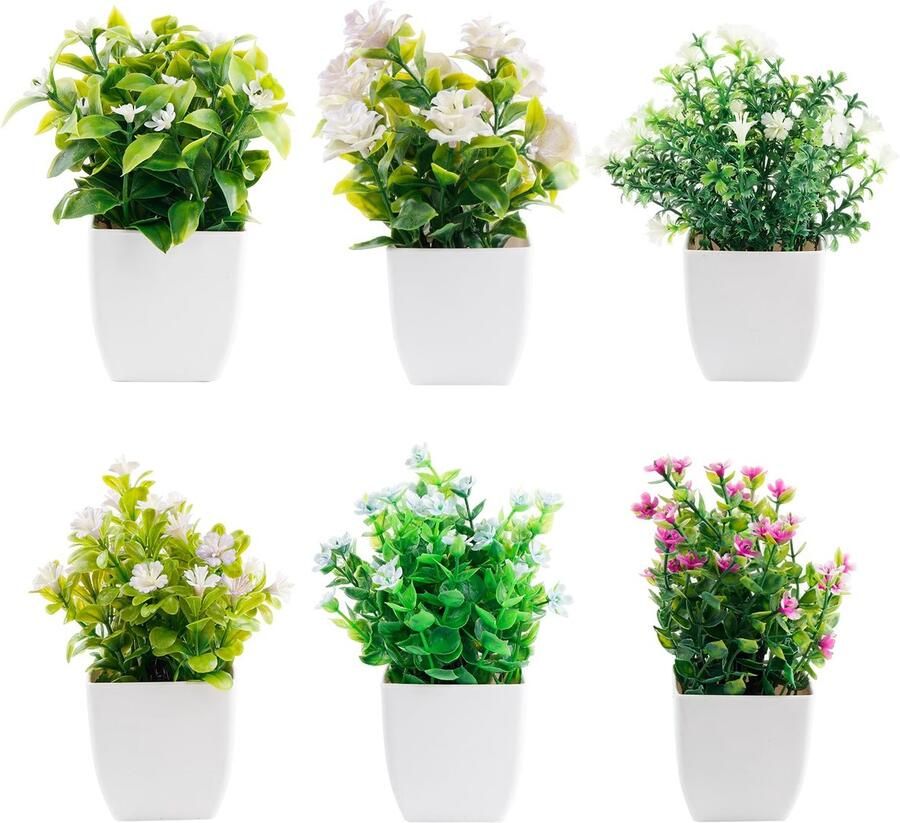 QINGYIWL 6 stuks kunstplanten met pot mini kunstplanten kleine plastic plantendecoratie voor bureau huis balkon en badkamerdecoratie