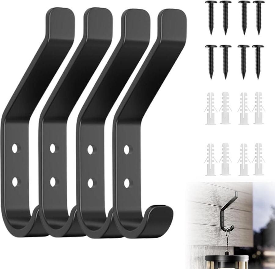 QOWUXHZ 4 stuks kapstokhaken met schroefbevestiging voor jassen jacks hoeden metalen haken voor slaapkamer woonkamer badkamer kledingkast vintage zwart