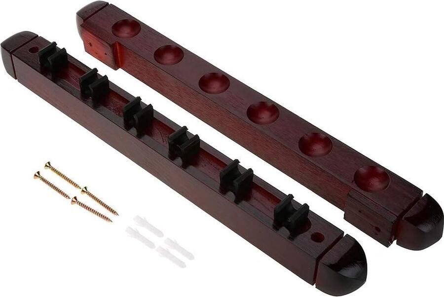 QPFO Houten biljartkeu wandhouder keustandaard voor 6 keuen inclusief schroeven en verlengstuk