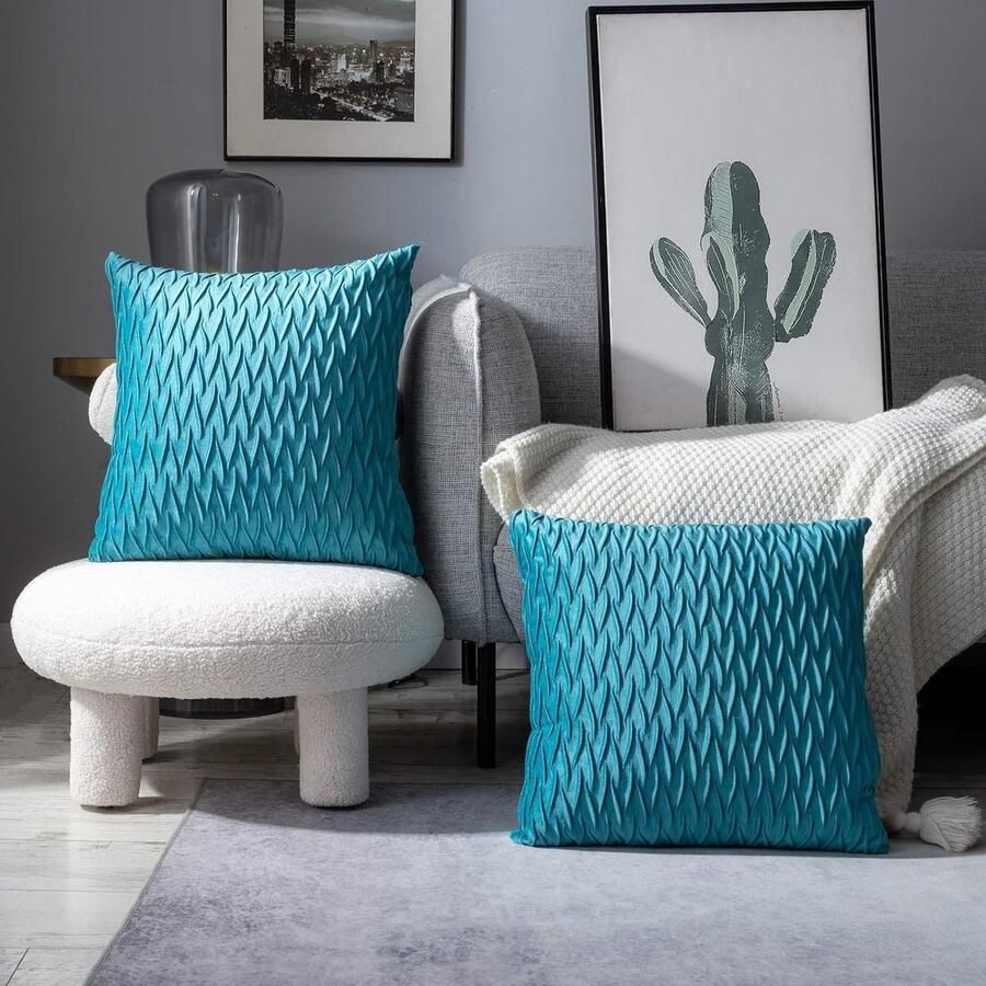 QPFO Kussenslopen Set Van 2 Fluwelen Decoratieve Kussenhoezen 45 x 45 cm Zacht en Luxe Voor Bank Bed Stoel en Woonkamer Turquoise