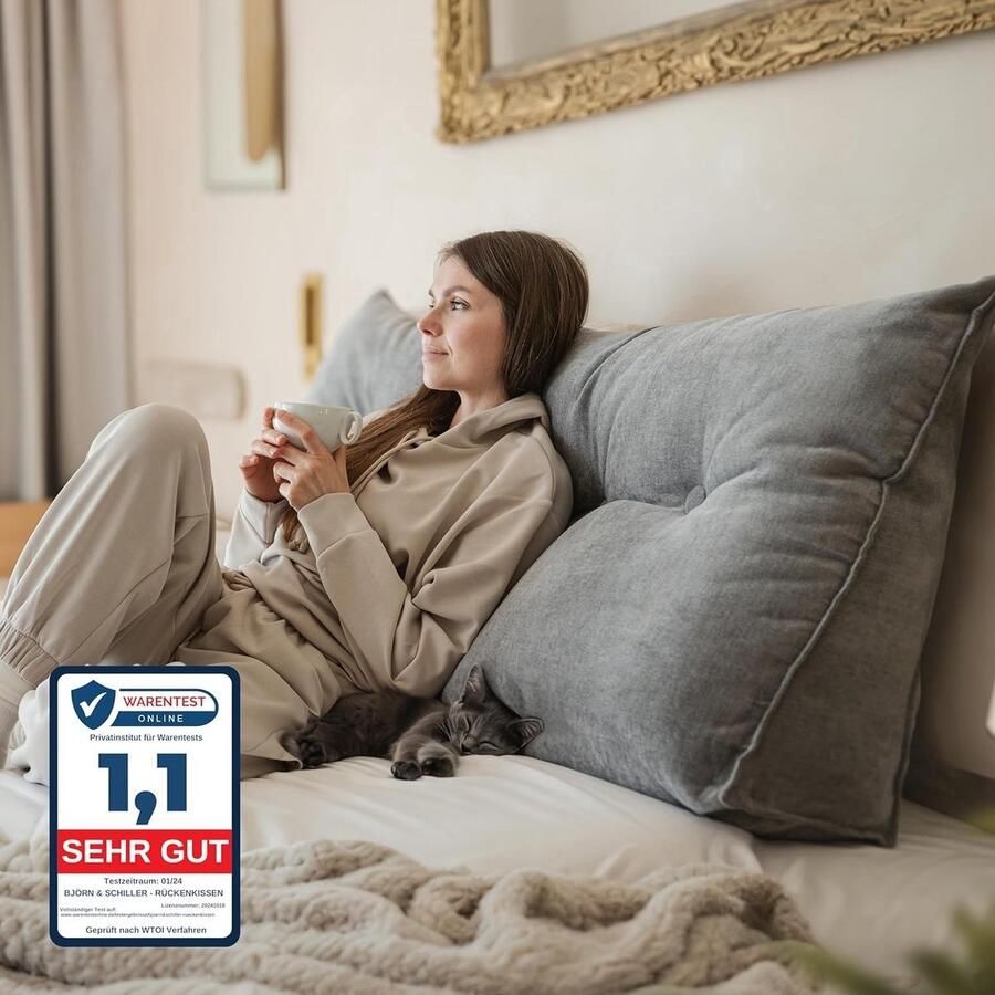 QPFO Rugkussen 100 cm Grijs – Leeskussen voor Bed en Bank – Groot Wigkussen met Wasbare Overtrek – Ideaal als Wand- en Zitkussen
