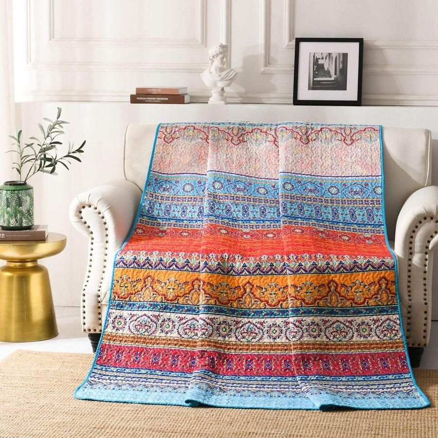 Qucover Boho Bedspread 150x200cm Bedspread Microvezel Bedspread voor Eenpersoonsbed Ultrazachte Gewatteerde Bedspread Etnische Bedspread Sofa Deken
