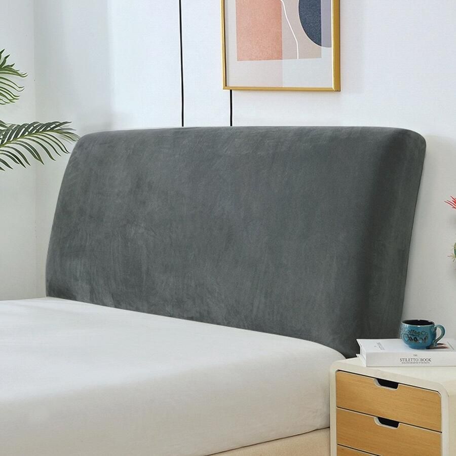 Queen size hoofdbordhoes stretch hoofdbord hoes stofbescherming Geschikt voor gestoffeerd hoofdbord donkergrijs Geschikt voor queensize hoofdbord 1 5 m