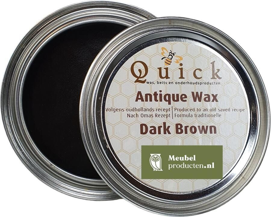 Quick-was Quick wax (antiekwas boenwas Terpentijnwas)Donkerbruin Dark Brown Bruin 375 ml