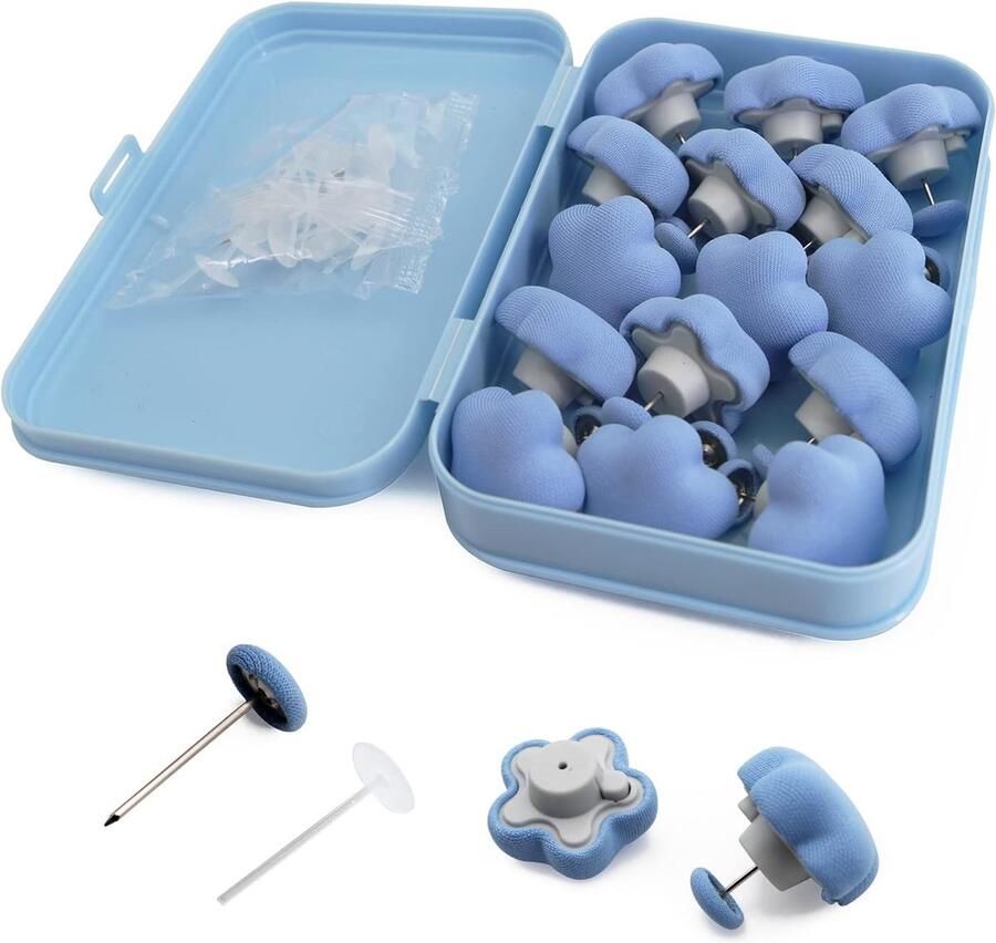 Quiltbevestigingsclip 16 dekbedovertrekclips ronde paddenstoelbevestigingsclip met knoop slaapkamerquiltbevestigingsclip quiltovertrek met doos (blauw)