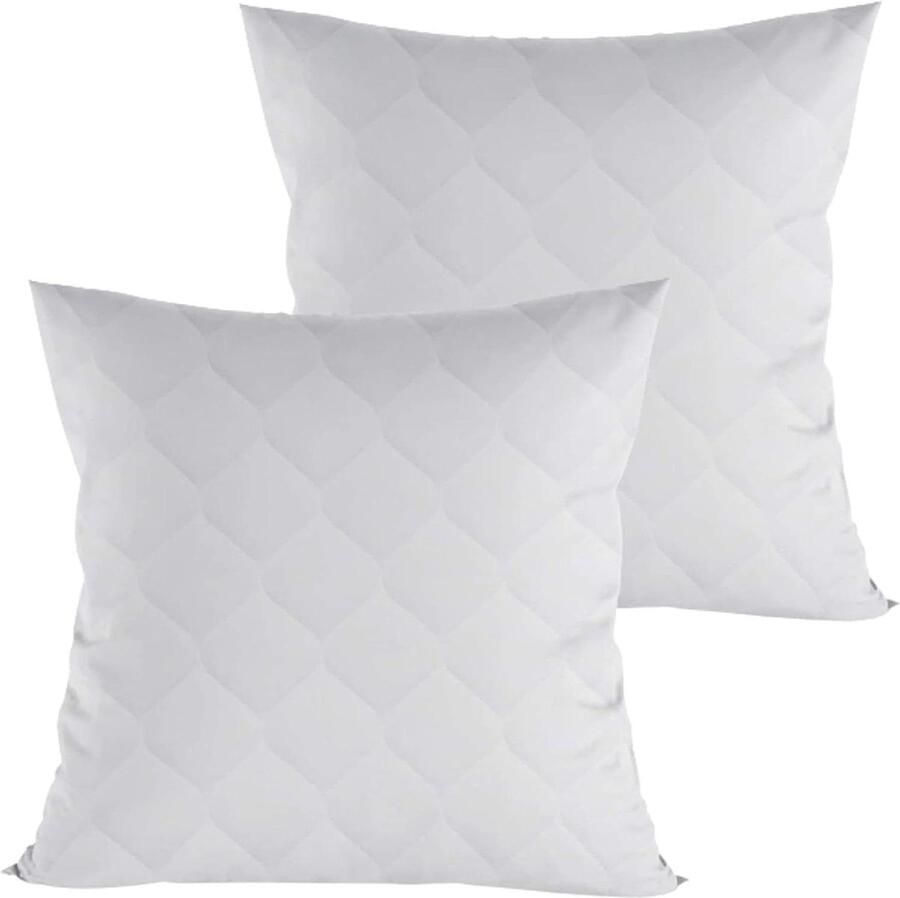Quilted Microfiber Pillow 80 x 80 cm Bed Pillow for Sleeping White Pack of 2