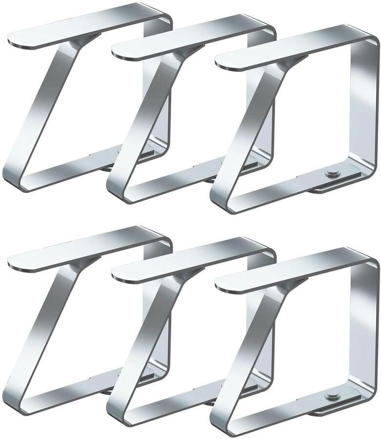 Quxup 6 stuks tafelkleedklemmen roestvrijstalen tafelkleedklemmen zilver voor tafels met een maximale dikte van 3 cm (4 cm x 6 stuks)