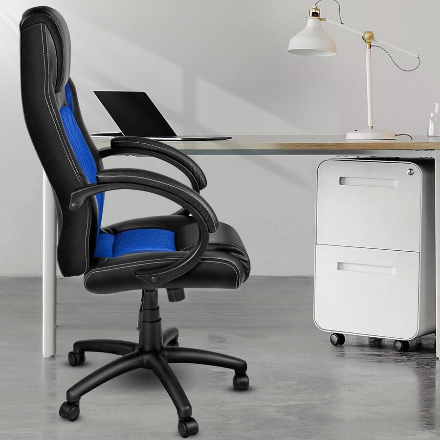 Tresko Racing directeursstoel bureaustoel draaistoel 14 kleurvarianten gevoerde armleuningen wipmechaniek liftsysteem SGS-getest (zwart blauw) - Foto 2