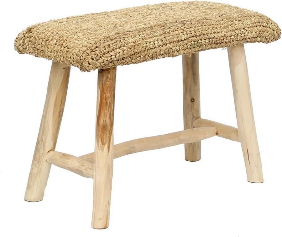 Rootz Living Rootz Raffia Bank Teakhouten zitting Natuurlijk decor Voegt elegantie toe 60 cm x 28 cm x 45 cm