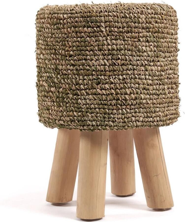Rootz Living Rootz Raffia Tressed Kruk Jungle Groen Geweven Zitting Eco-vriendelijk Design Duurzaam Meubilair 30cm x 30cm x 45cm