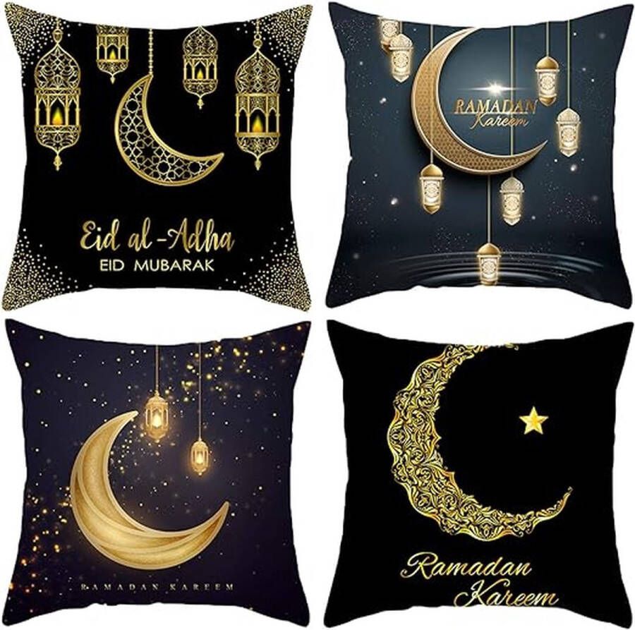 Ramadan kussenhoezen pak van 4 kleurrijke decoratieve kussenslopen moslim bank decoratie kussenslopen 45x45 cm