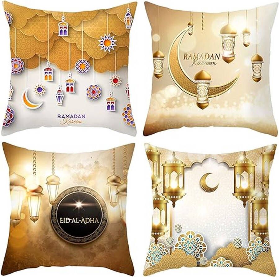 Ramadan kussenhoezen pak van 4 kleurrijke decoratieve kussenslopen moslim bank decoratie kussenslopen 45x45 cm