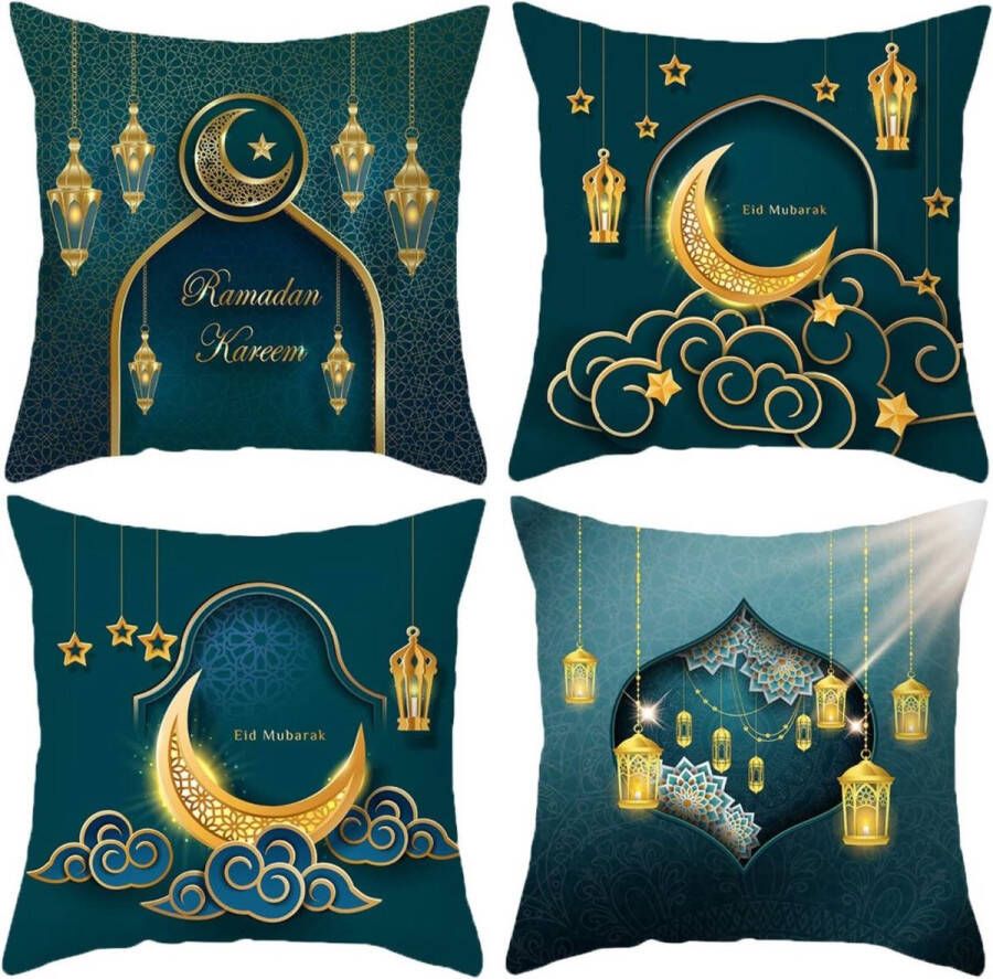 Ramadan kussenhoezen pak van 4 kleurrijke decoratieve kussenslopen moslim bank decoratie kussenslopen 45x45 cm