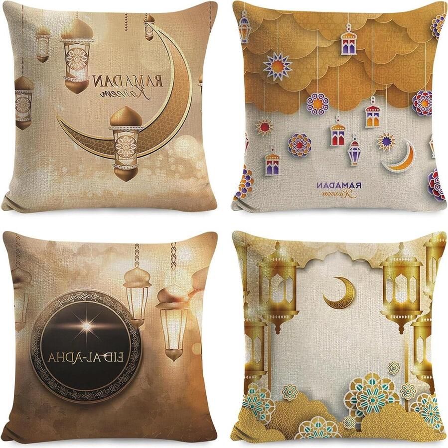 Ramadan-kussenslopen 45 x 45 cm decoratieve kussenhoezen voor Eid Mubarak bank linnen sierkussens