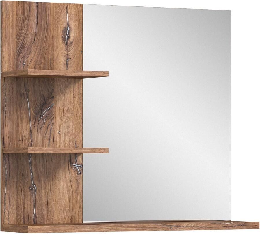 Rootz Living Rootz Ramon Wandspiegel Grijs Badkamermeubel Zwevende Planken Duurzaam Houtmateriaal 80cm x 70cm x 20cm