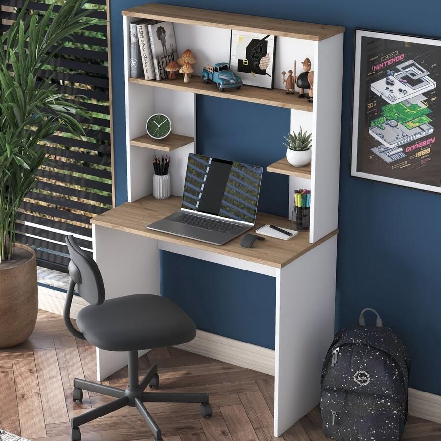 RANI Bureau met boekenkast en planken Wit Walnootbruin 155 x 90 x 45 cm