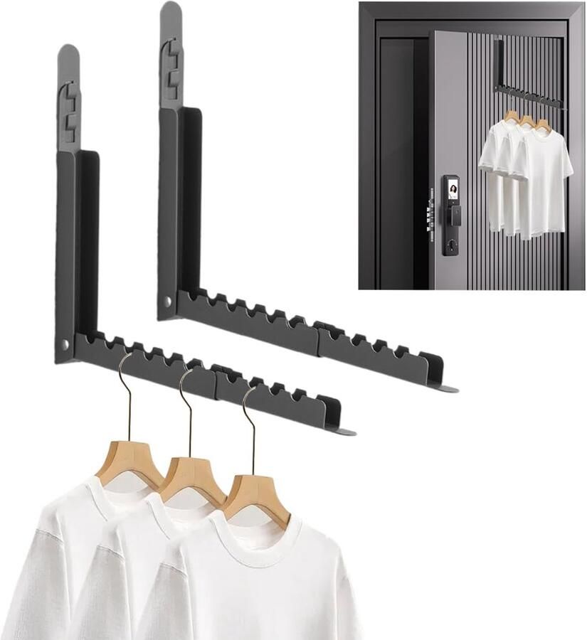 RANJIMA 2-pack opvouwbare kledinghaken opvouwbare kledingrek voor aan de deur kledingrek met 10 groeven wandmontage 90° draaibaar droogrek wandhaak opvouwbare haak kledingrek voor aan de muur balkon wasruimte