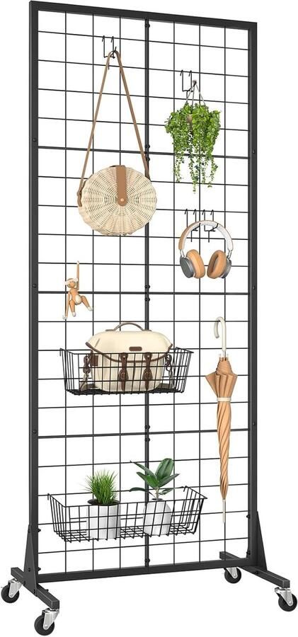 Rasterprikbord met wielen rasterwanddisplay fotowand met haken beweegbare rasterwandpanelen displaystandaard