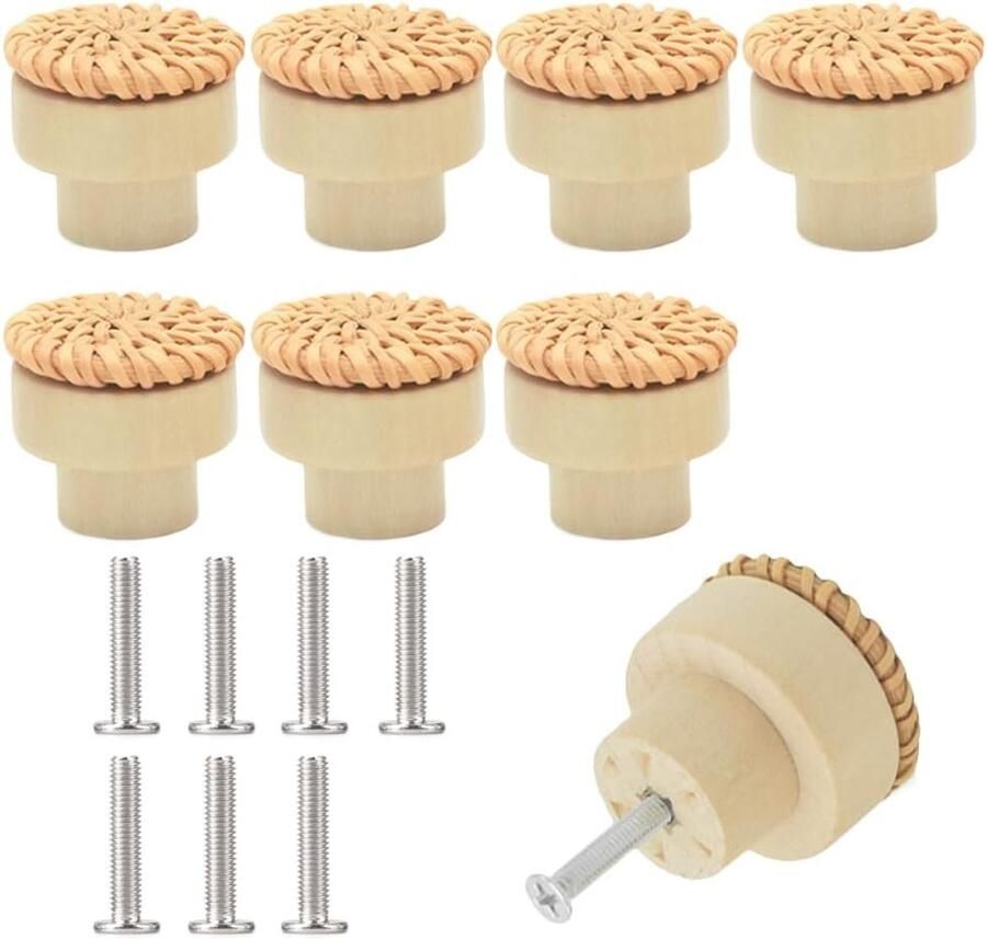 Rattan Furniture Knobs 8 Stuks Rattan Houten Knoppen met Schroeven Rattan Handgrepen voor Meubels Houten Knoppen voor Kasten en Lades Bruin