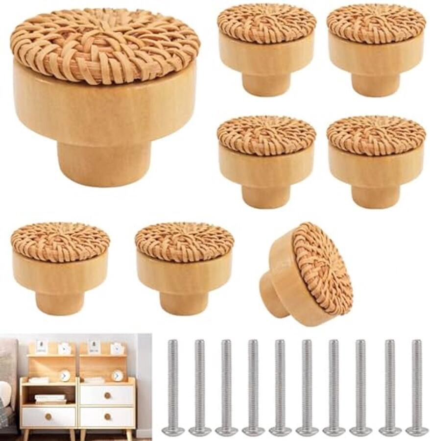 Rattan Meubelknoppen 8 Stuks 40mm Houten Knoppen voor Boho Interieur
