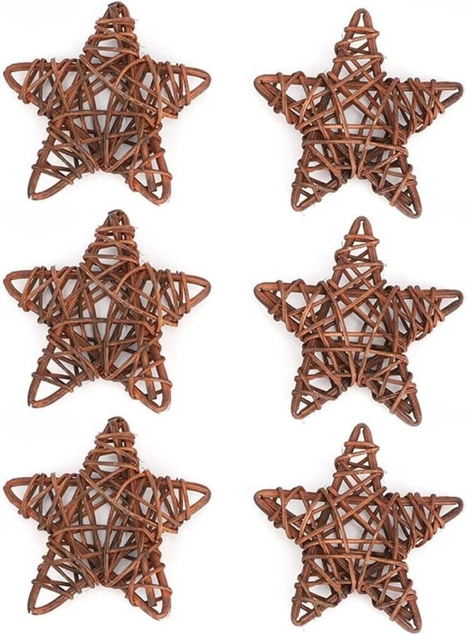 Rattan Vine Witte Sterren 6 Stuks Stervormige Wicker Rattan Ballen Vaasvullers en Handgemaakte Kransdecoratie (Koffiekleur)