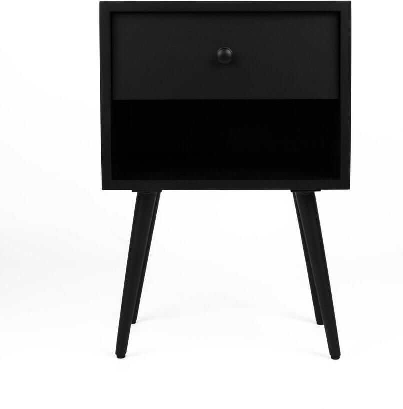 RAVEN Nachtkastje Zwart – 40x40x60 cm – Met Lade & Open Vak – Soft Close – Modern Design