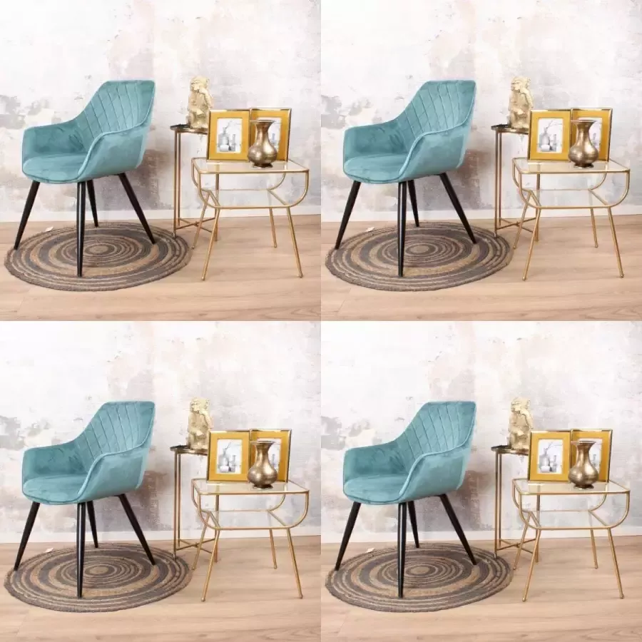 DS4U Ravi eetkamerstoel 2.0 kuipstoel stoel industrieel met armleuning velvet velours fluweel stof petrol blauw set van 4