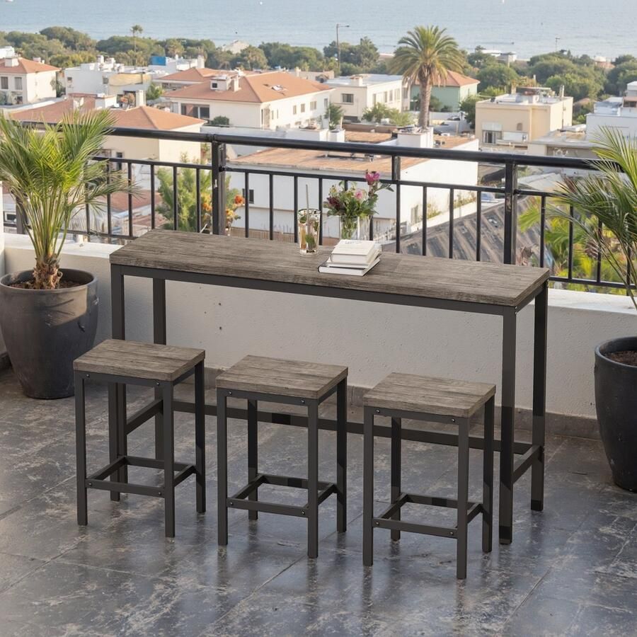 Re-purelife 148CM Moderne Eettafel Set met 3 Krukken – Stevige Keukentafel Bartafel Hoge Tafel – Compact & Stijlvol – Ideaal voor Kleine Ruimtes Barhoek of Bij het Raam – Eenvoudige Montage – Hoogwaardige Kwaliteit – Bruin grijs