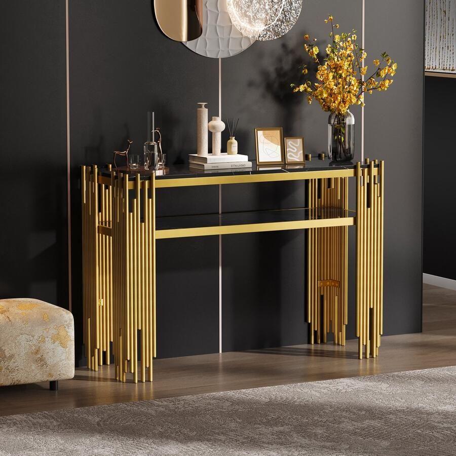 Singularity Bijzettafel 128 x 44 x 80 cm Mid Century Modern Zwarte romp Gouden poten MDF