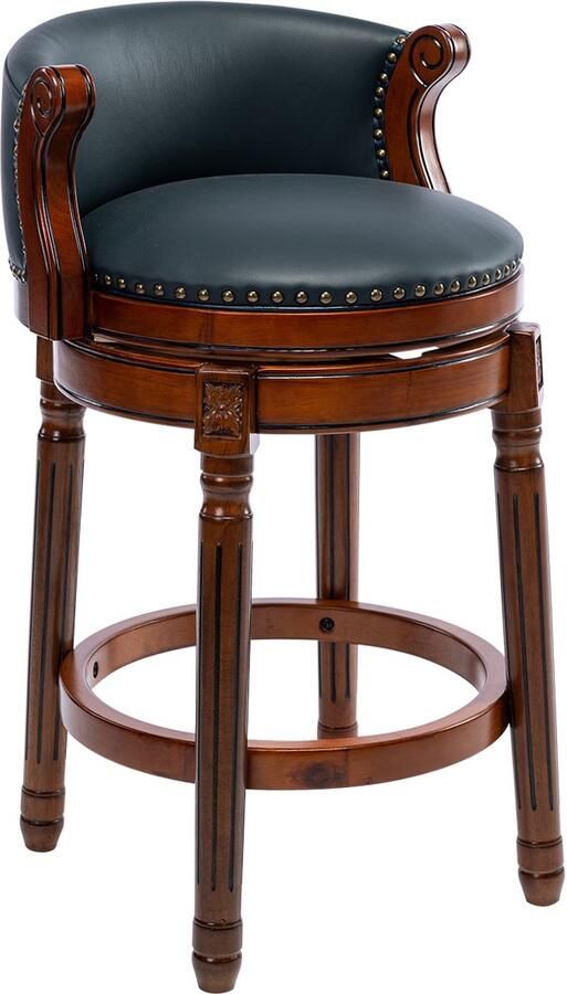 Re-purelife Luxe Barkruk van Massief Hout & Echt Leer – Draaibare Barstoel met Rugleuning – Zeer Stijlvol & Duurzaam – Houten Barstoelen voor Keuken Bar of Eiland Blauw 1 stuk