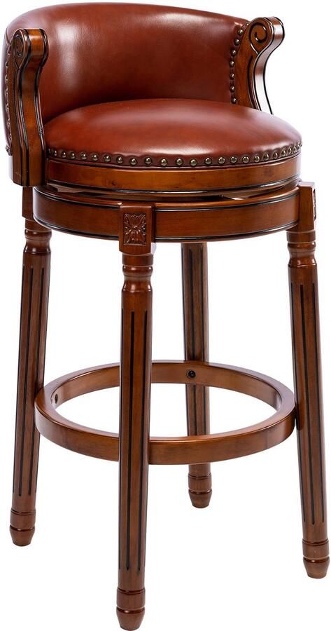 Re-purelife Luxe Barkruk van Massief Hout & Echt Leer – Draaibare Barstoel met Rugleuning – Zeer Stijlvol & Duurzaam – Houten Barstoelen voor Keuken Bar of Eiland Bruin 1 stuk - Foto 2