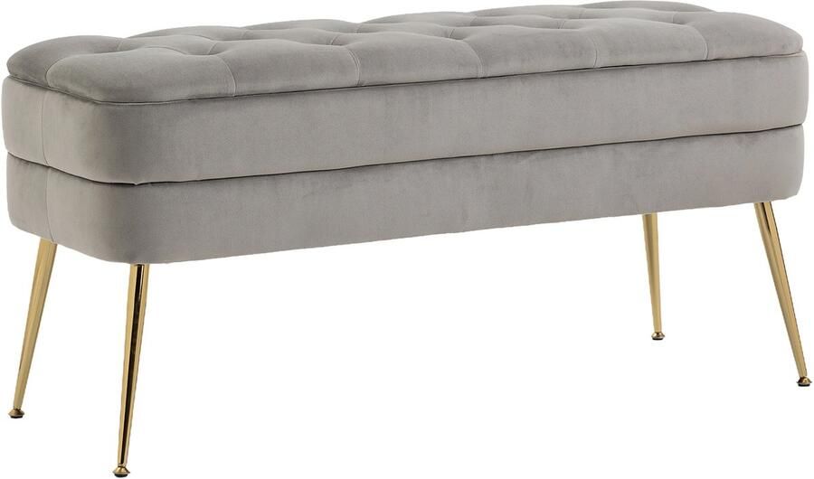 Re-purelife Luxe Opbergbank – Elegant & Modern Design Hoogwaardig Fluweel Stevige Metalen Poten Voetenbank & Slaapkamerbank met Veel Opbergruimte 104*40*51 cm – Grijs & Goud