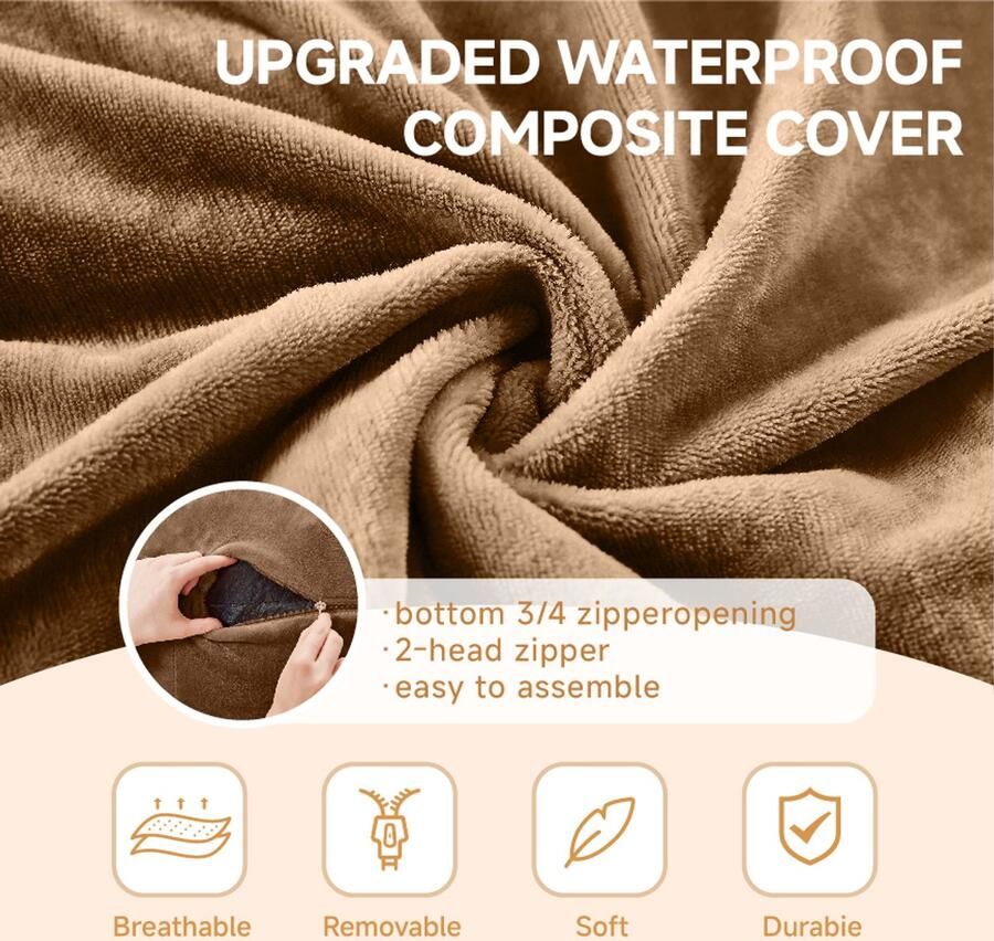 Re-purelife Luxe Zitzak 120x120x60cm – Grote Comfortabele en Stevige Beanbag Stoel – Ergonomische Loungestoel Relaxstoel & Poef Onderhoudsvriendelijk & Direct Klaar voor Gebruik – Ideaal voor Woonkamer Slaapkamer & Balkon Koffiekleur - Foto 2
