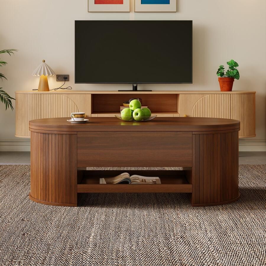 Re-purelife Moderne Verstelbare Salontafel met Veel Opbergruimte 110x55 5x40 cm – Houten Koffietafel met Anheb¬baar Tafelblad Verborgen Opbergruimte & Uittrekbaar Rek – Multifunctioneel Woonkamer Meubel – Donker Natuurlijk Hout