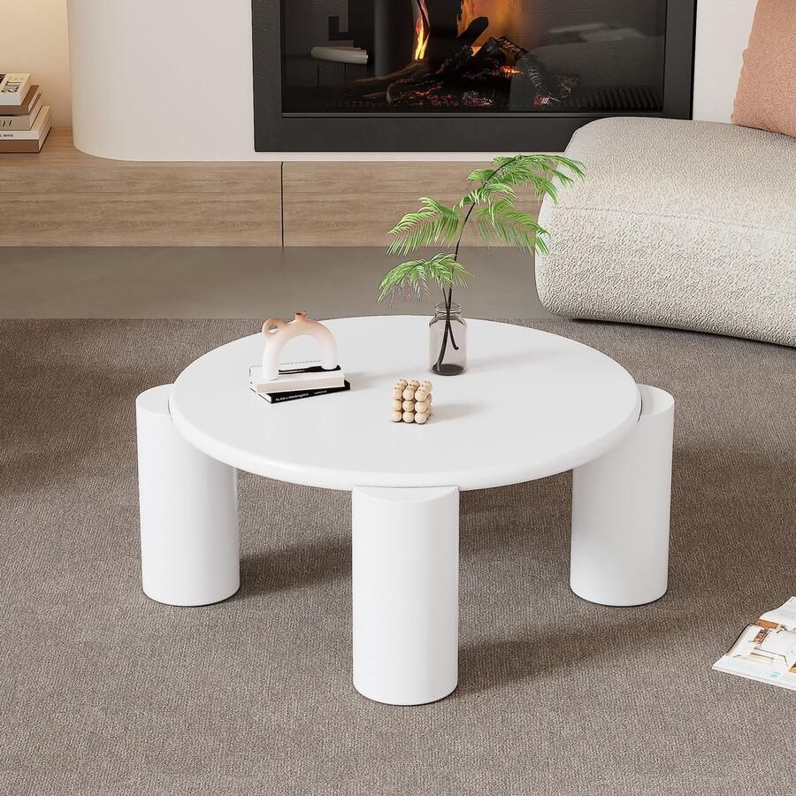 Re-purelife Ronde Witte Salontafel 70x70x40 cm – Modern & Minimalistisch Woonkamer Lage Tafel – Veilig met Afgeronde Hoeken – Compact Stabiel & Gemakkelijk te Reinigen