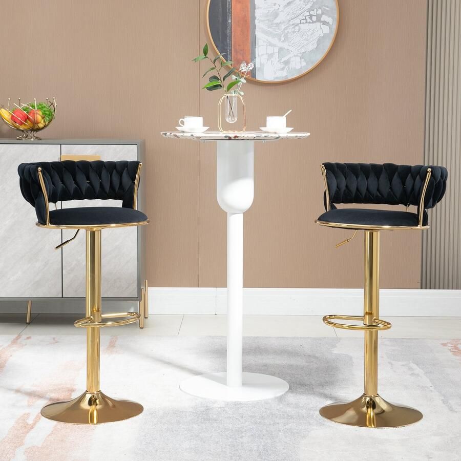 Re-purelife Set van 2 Barstoelen 54x48x98cm – 360° Draaibaar & In Hoogte Verstelbaar – Velvet Barkrukken met Voetsteun – Max. Draagvermogen 150 kg – Stevige Material Stijlvol & Modern Voor Keuken Eetkamer Bar of Woonkamer Zwart