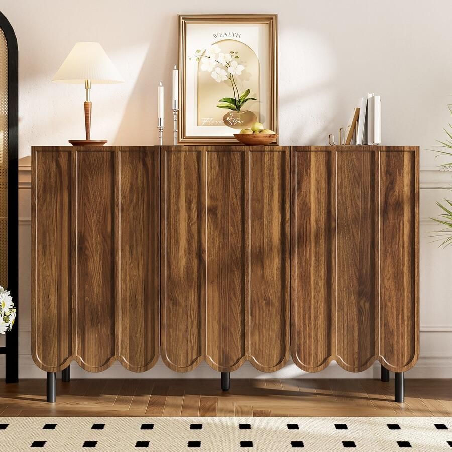 Re-purelife Sideboard 120x35x80 cm – Hoge Kwaliteit Elegant & Modern Dressoir met Wellenturen Grifflos Rebound Systeem Verstelbare Planken & Verstelbare Poten – Veel Opbergruimte Prachtige Decoratie voor Woonkamer Hal of Eetkamer Walnootkleur
