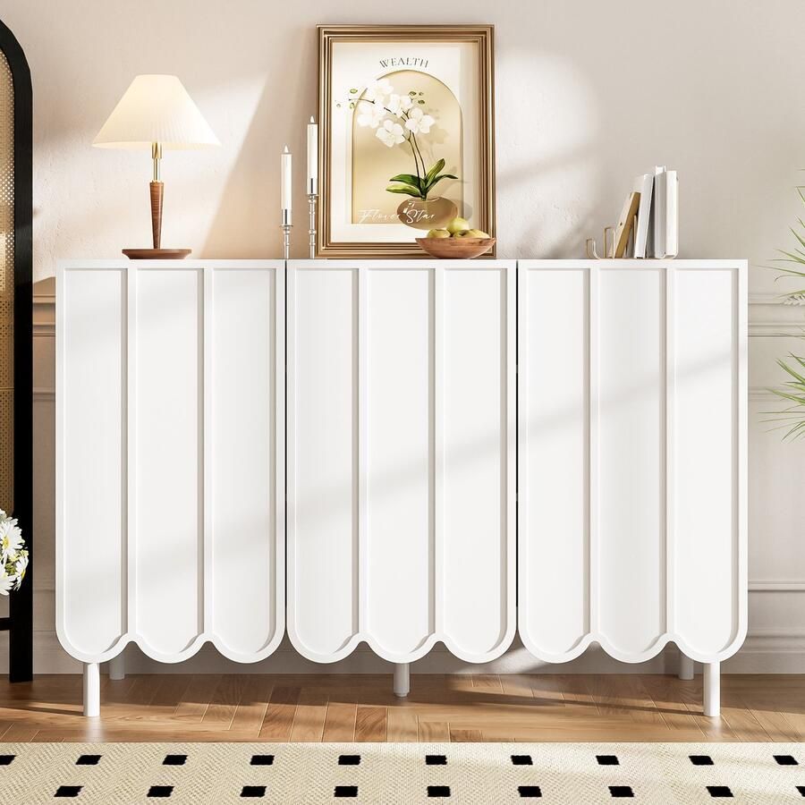 Re-purelife Sideboard 120x35x80 cm – Hoge Kwaliteit Elegant & Modern Dressoir met Wellenturen Grifflos Rebound Systeem Verstelbare Planken & Verstelbare Poten – Veel Opbergruimte Prachtige Decoratie voor Woonkamer Hal of Eetkamer Wit