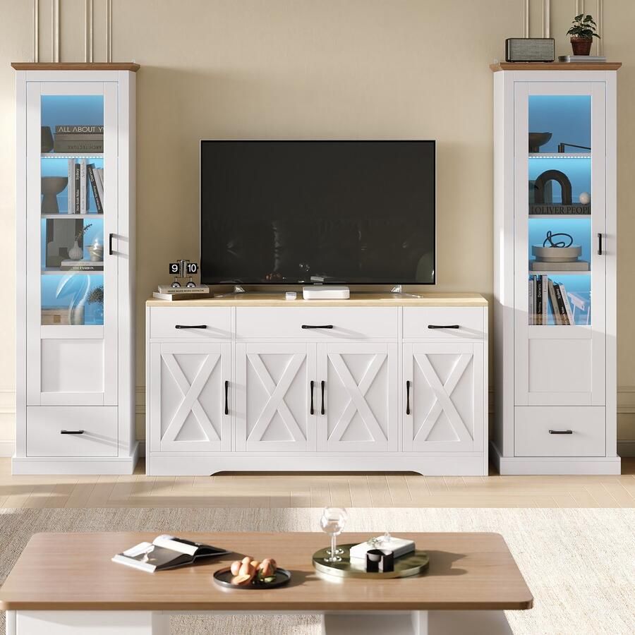 Re-purelife Stijlvol Vitrinekast met Veel Opbergruimte Wit 178x50x35 cm – Moderne Staande Kast met 16 Kleuren LED Houtdecor & Lade – USB Aansluiting 5 Vakken Hoogglans Look voor Woonkamer & Kantoor 1 stuk