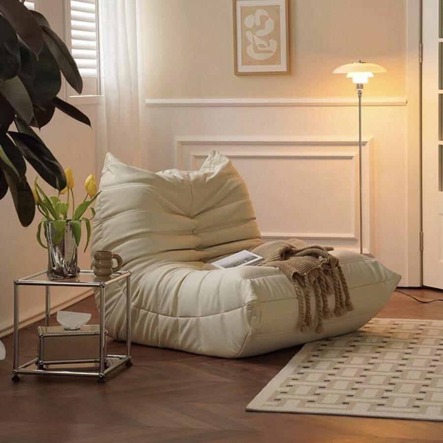 Re-purelife Super Comfortabele Lounge Sofa 105x95x85 cm – Comfortabele Lazy Sofa met Memory Foam – Ergonomisch & Ruimtebesparend Loungebank Zitzakstoel & Relaxfauteuil – Geen Montage Nodig – Ideaal voor Woonkamer & Slaapkamer Beige