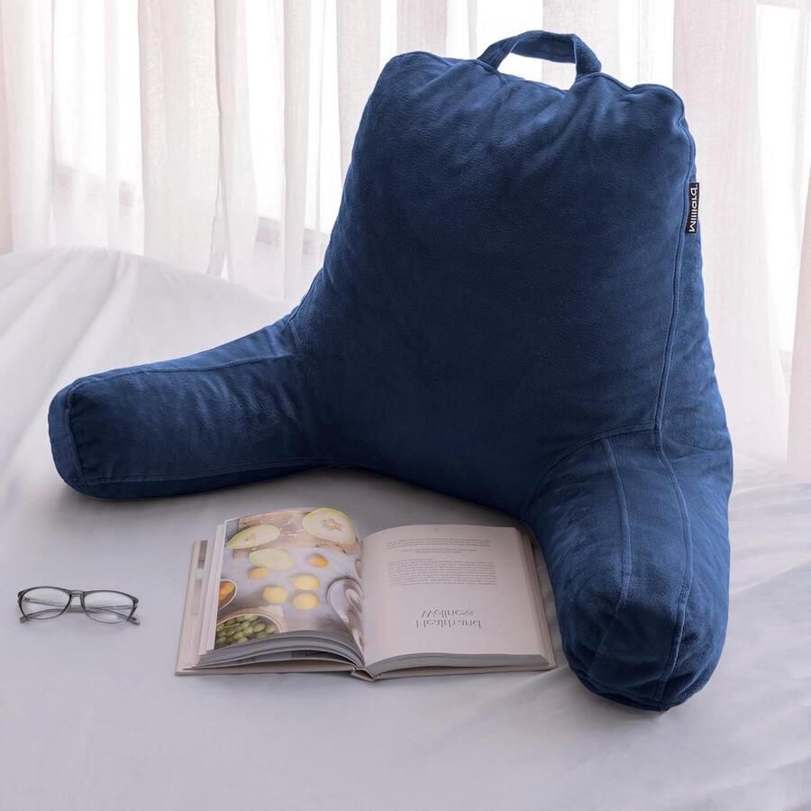 Reading Pad with Shredded Memory Foam Large Adult Backrest with Arms Back Support for Sitting on in Bed with Washable Cover