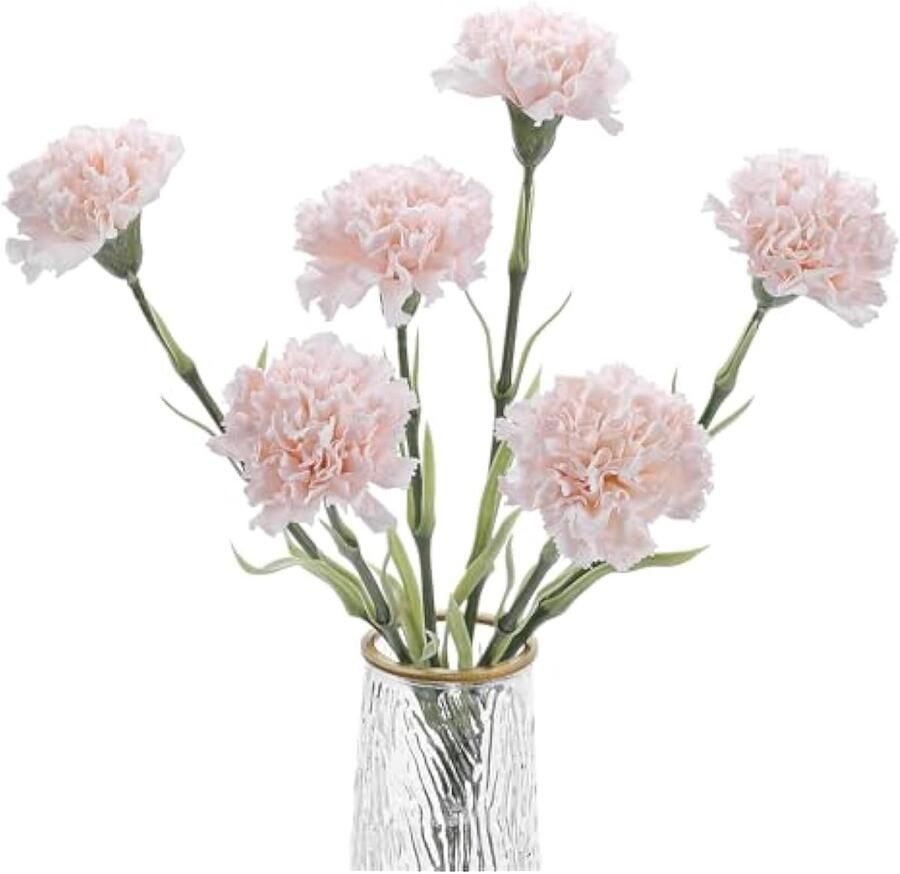 Real Touch Kunstanjer Bloemen 6 stuks Zijde Faux Bloemen Nep Anjer met 45 cm Lange Stengels voor Bruiloft Thuis Tafel Centerpieces (Blush)