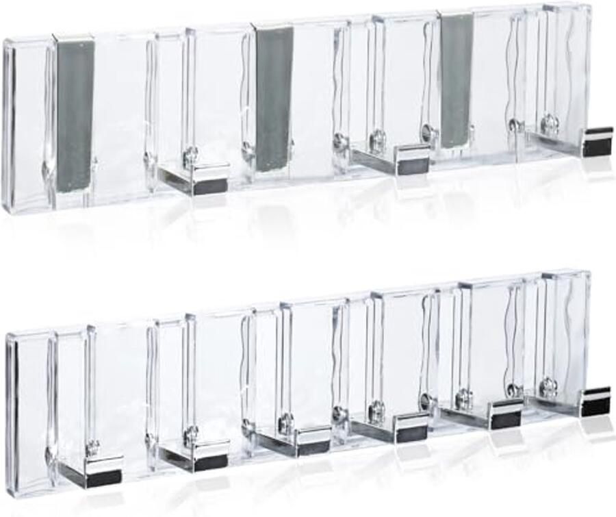 Realand 2 stuks opvouwbare kapstok muurbevestiging zelfklevende kapstokhaken wandkapstok met 6 haken wandhaken voor jassen sjaals tassen transparant